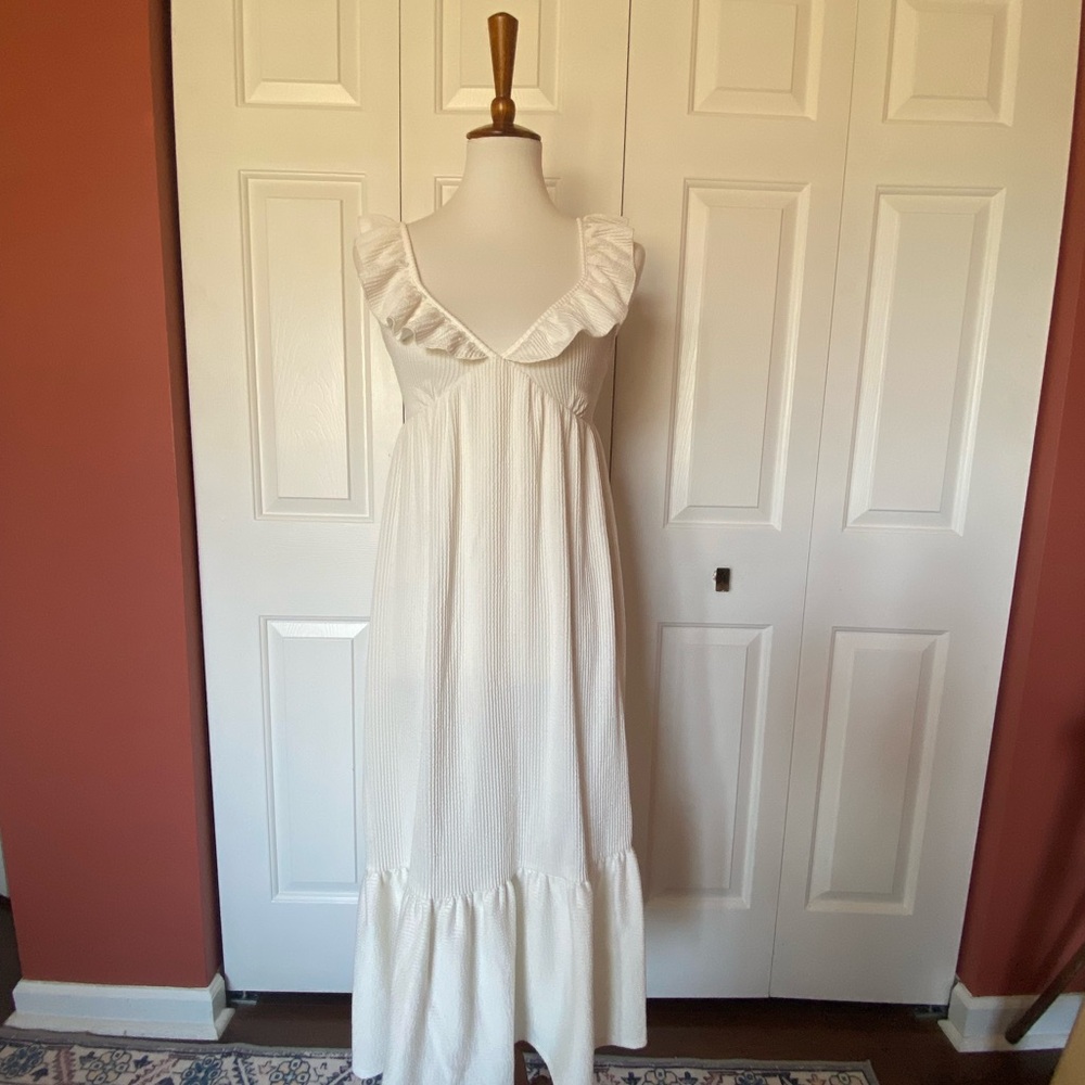 White Ruffle Maxi Dress